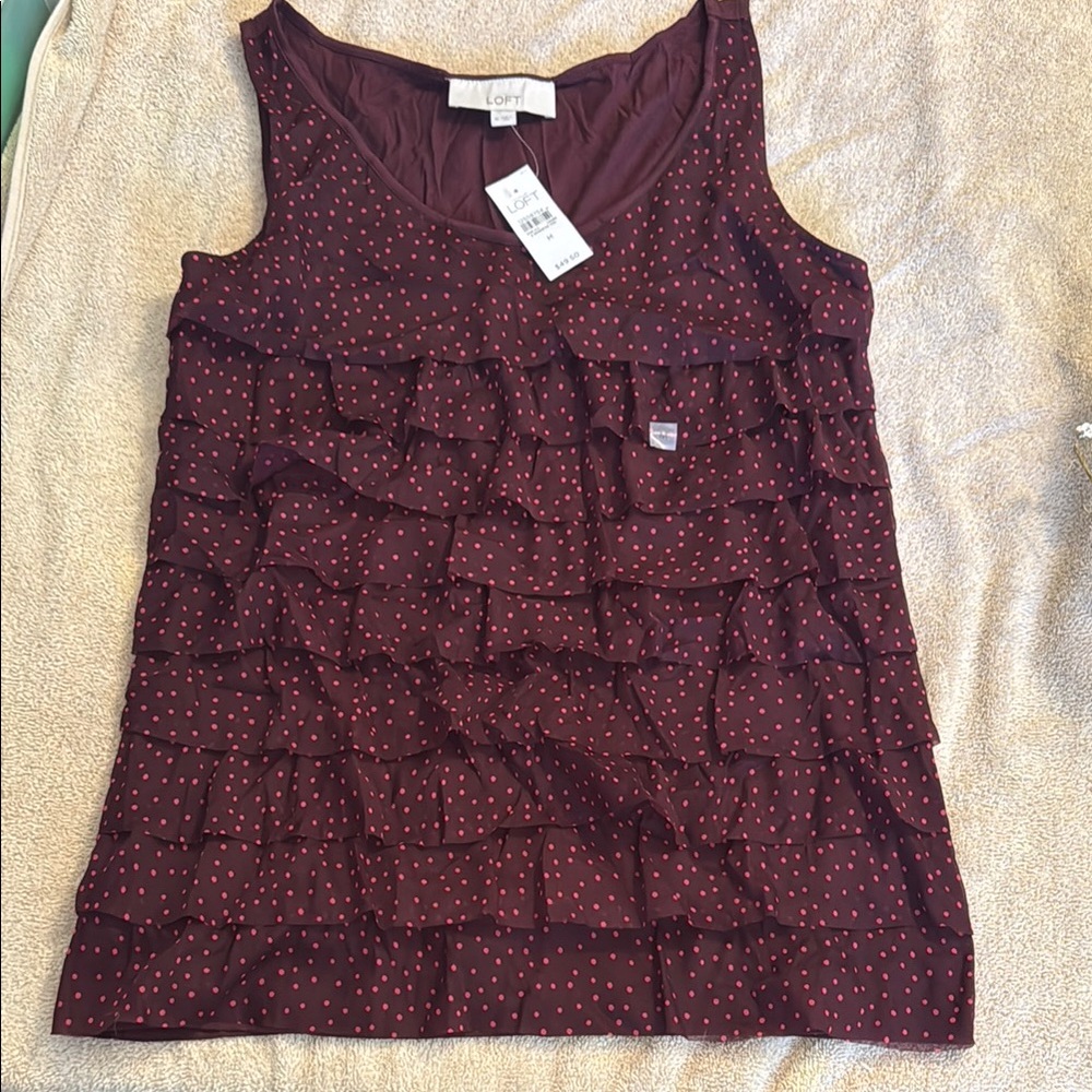 LOFT Red Ruffled Sleeveless Tank Top